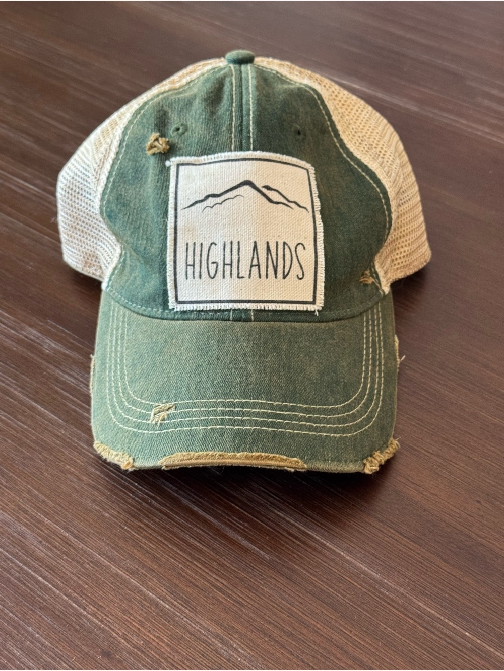 Highlands Green & Cream Distressed Trucker Hat